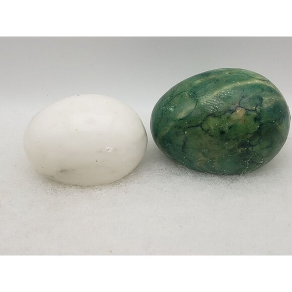 Polished Marble Stone Eggs Green White Made In Italy Set of 2 - Picture 2 of 3